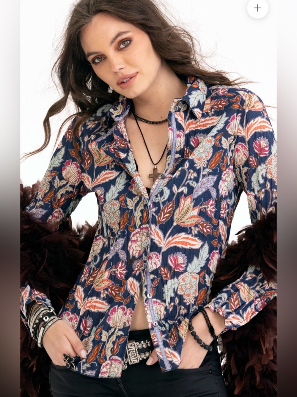 CINO ART NOUVEAU FLORAL BUTTON DOWN SHIRT SMALL EUC